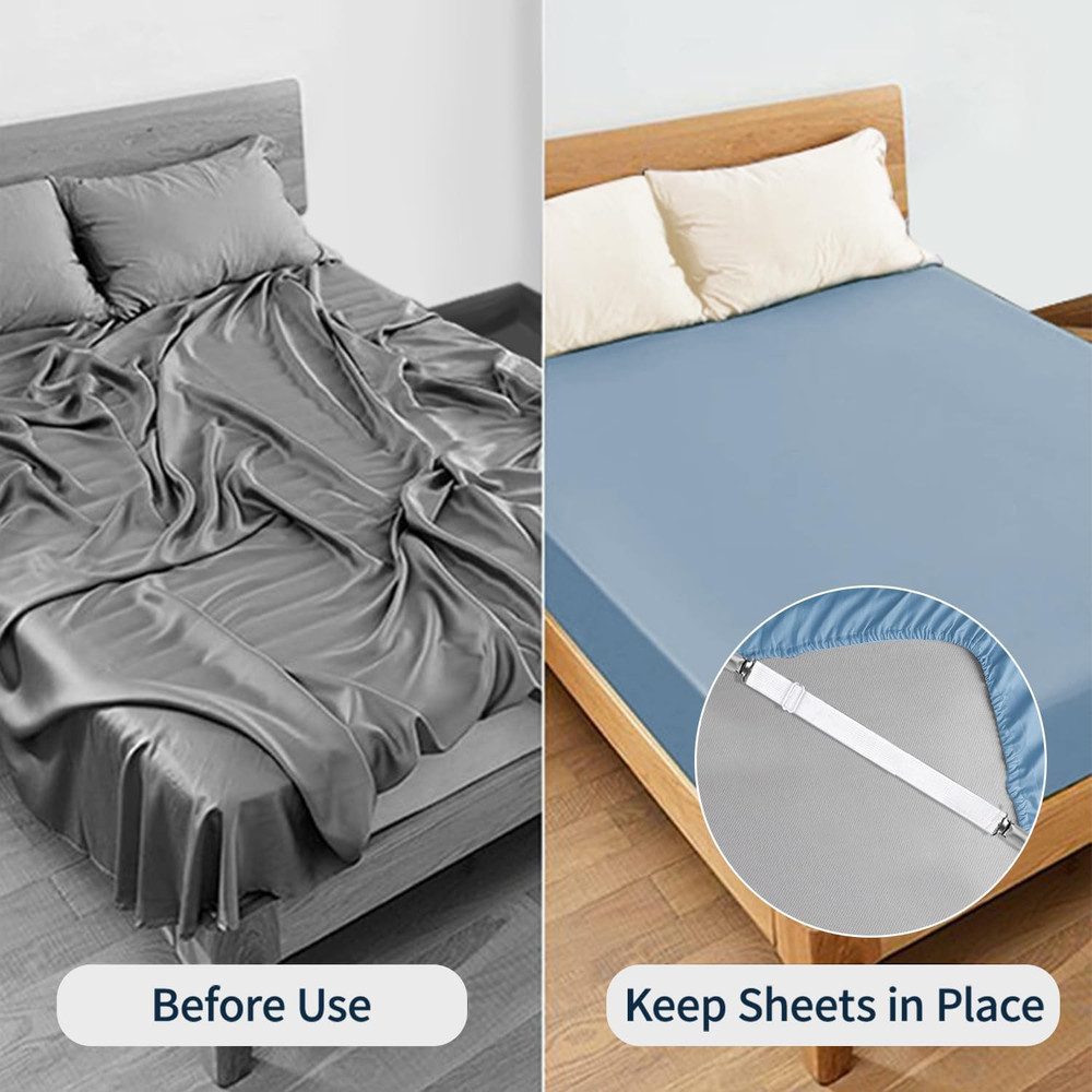 Bed Sheet Straps, Adjustable Elastic Fitted Sheet Corner Holders Straps to Stay