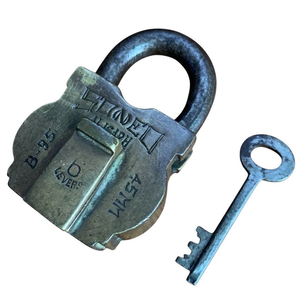 BRASS PADLOCK OR LOCK WITH KEY OLD OR ANTIQUE, NICE & RAREST SHAPE.