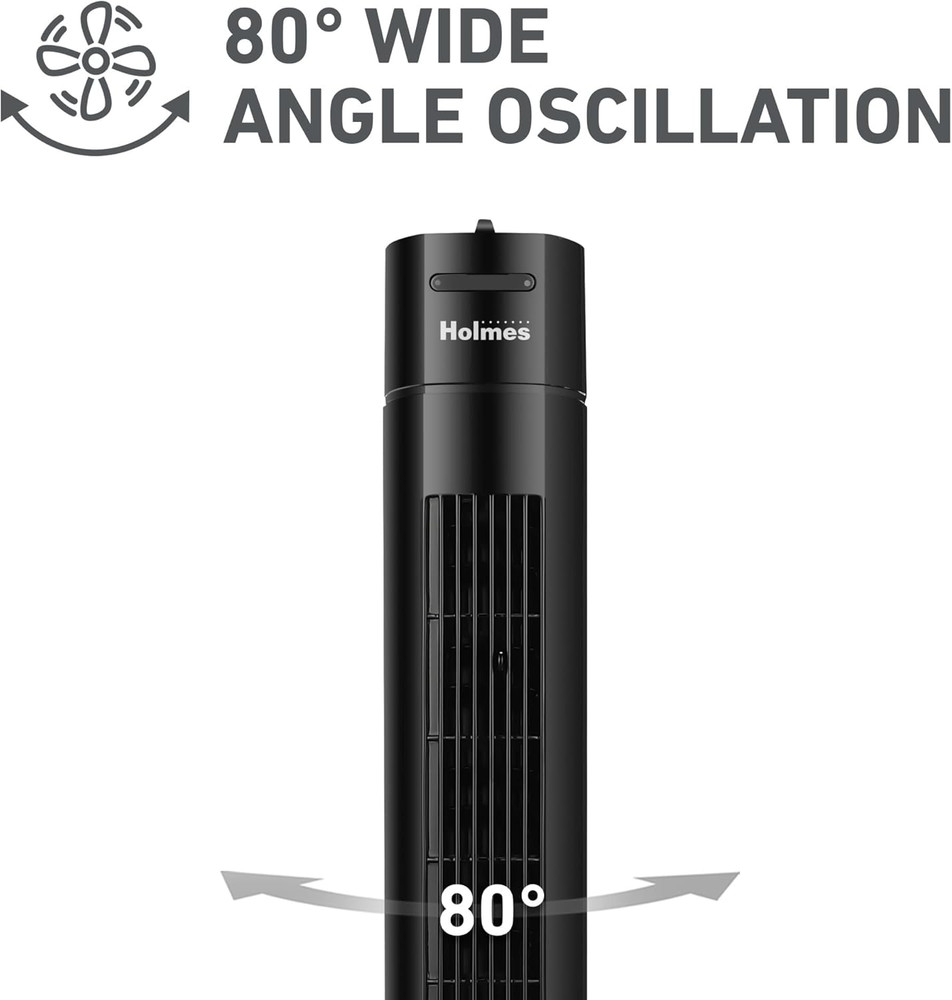 31" Manual Tower Fan 3 Speeds 70° Oscillation Adjustable 2-Hour Timer Compact De