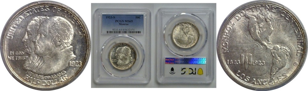 1923-S Monroe Commemorative Half Dollar    PCGS MS-65