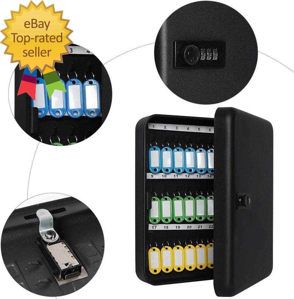 Wall Mount Key Storage Box with Code, Locking Key Cabinet Security, 48 Key Hooks