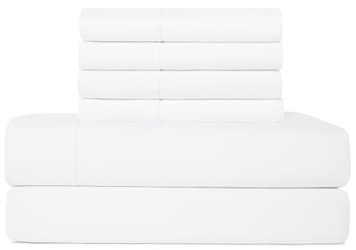 Sheets Set 6 Piece Cooling Bed Sheets with 4 Envelope Pillowcases King White