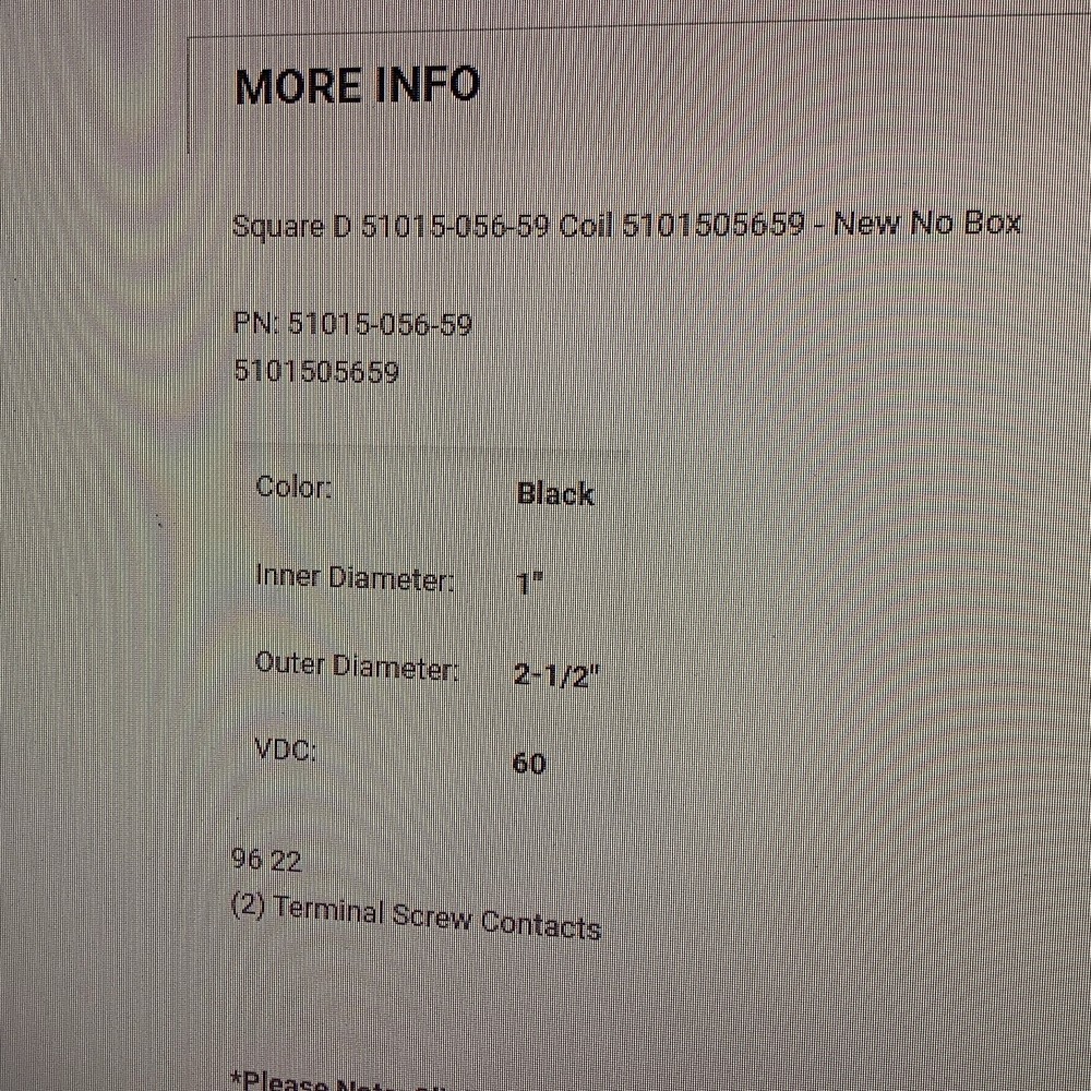 NOS Square D 5101505659 Coil 60VDC Coil