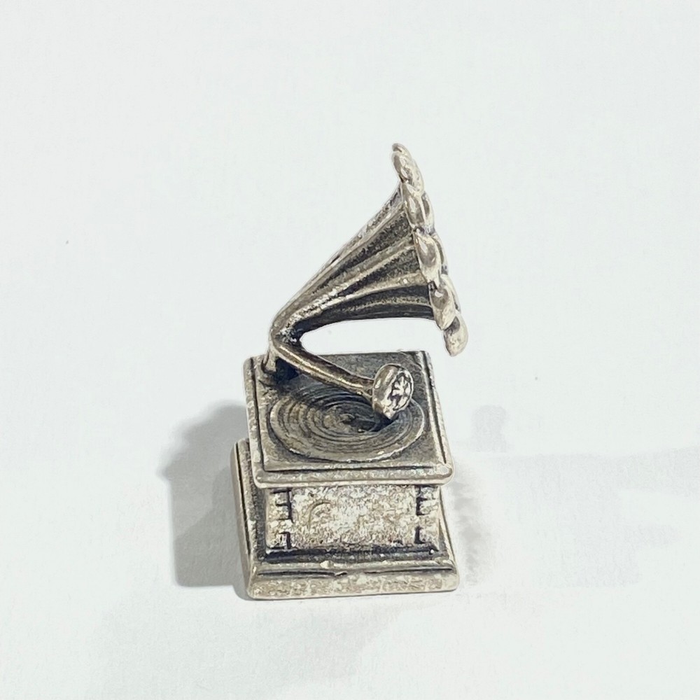vintage solid silver Gramophone miniature , hallmarked italian figurine