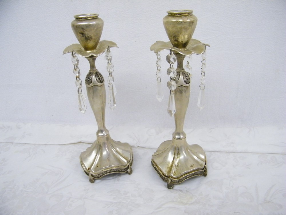 Vintage Silver Crystal Candle Stick Holders