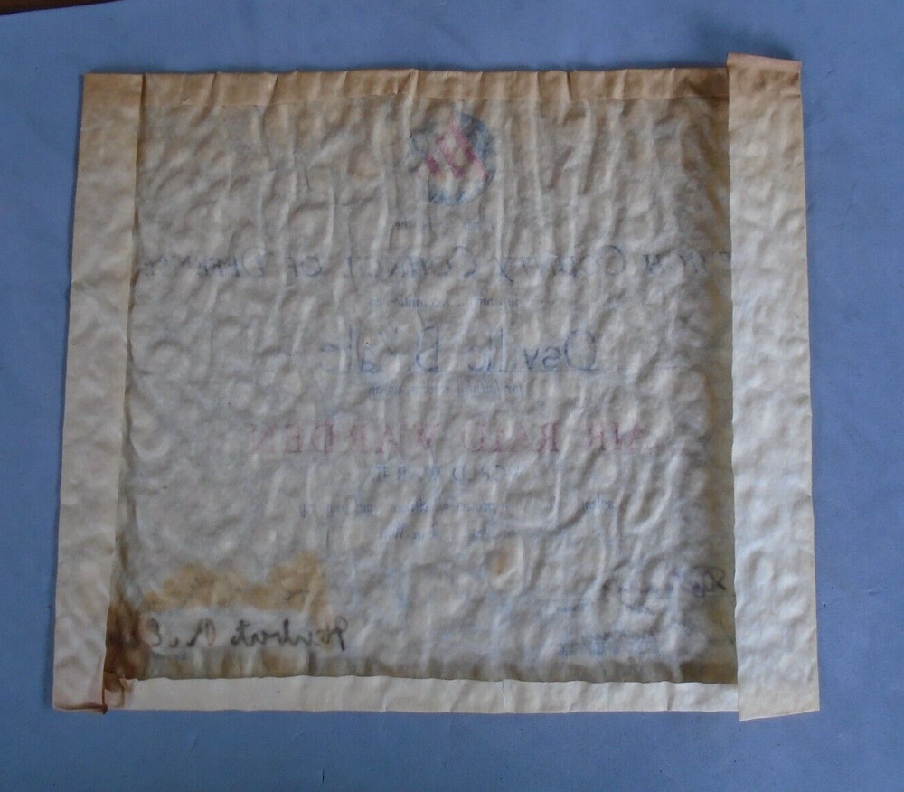 WWII Air Raid Warden appreciation certificate, Lehigh County