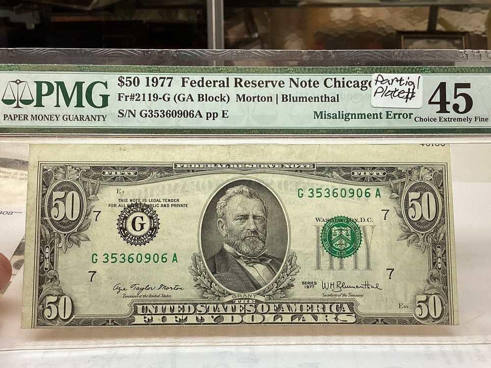 $50 1977 PMG 45 Misalignment Error Second Print Fr#2119-G