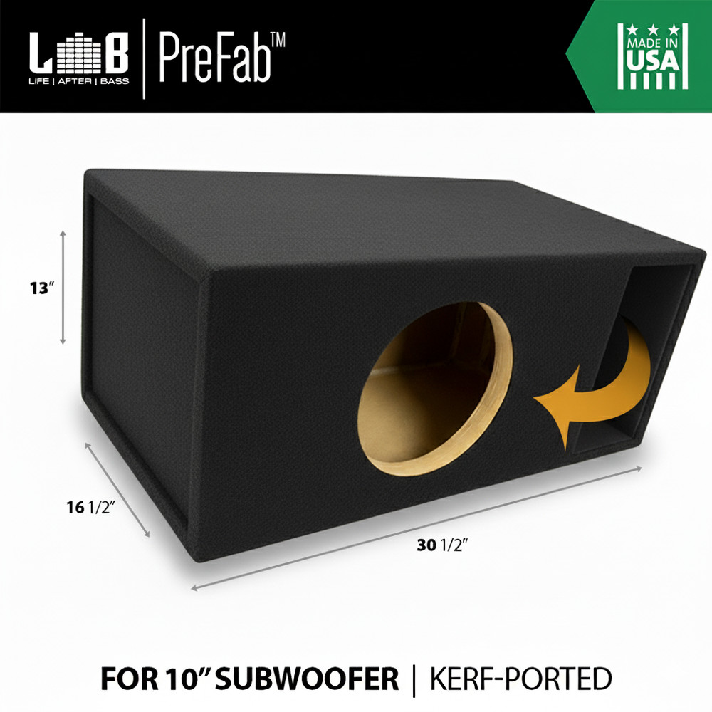 1.8 ft^3 Kerf-Vented Speaker Box Enclosure w/ Double MDF Front for 10” Subwoofer