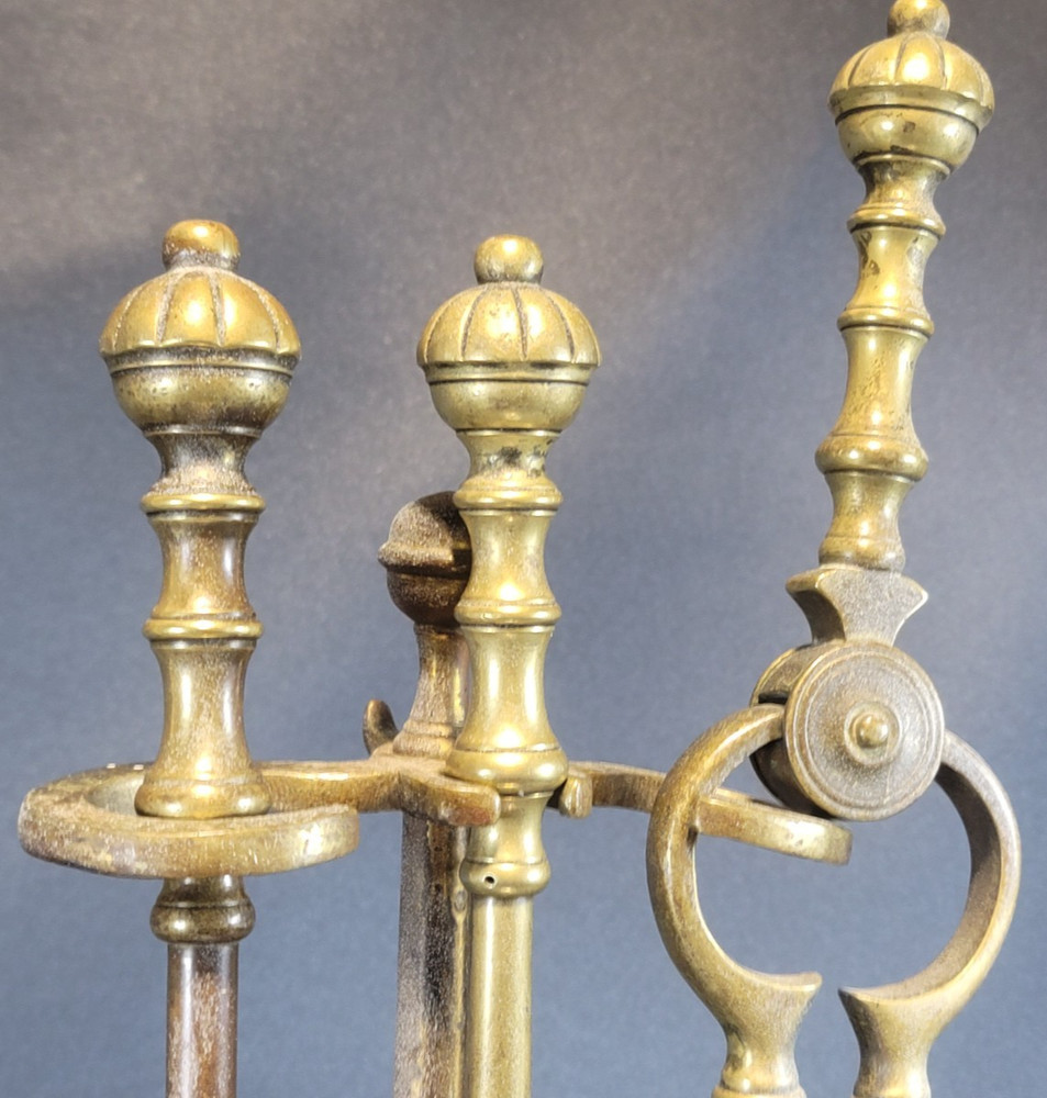 3-Piece Antique Brass Fireplace Tool Set