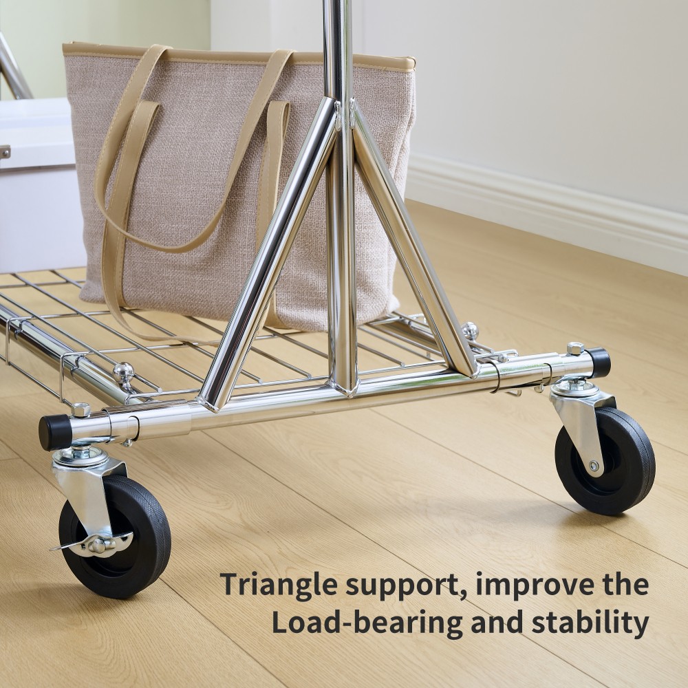 Silver Iron Heavy Duty Clothes Rack 600LBS Capacity Adjustable Rolling Garment