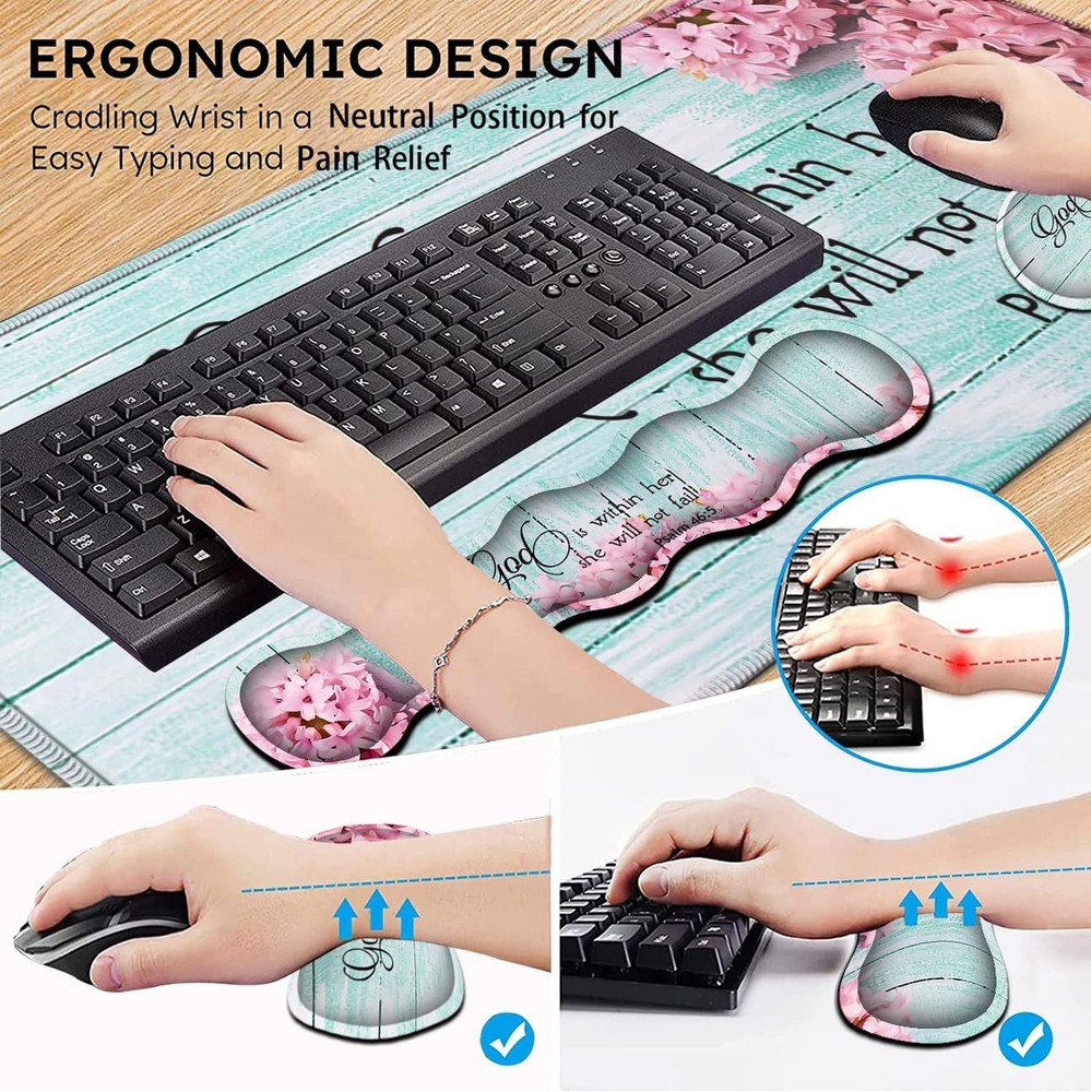Mouse Pad Set, Large Gaming Mouse Pad + Keyboard Wrist Rest Support + Mouse W...