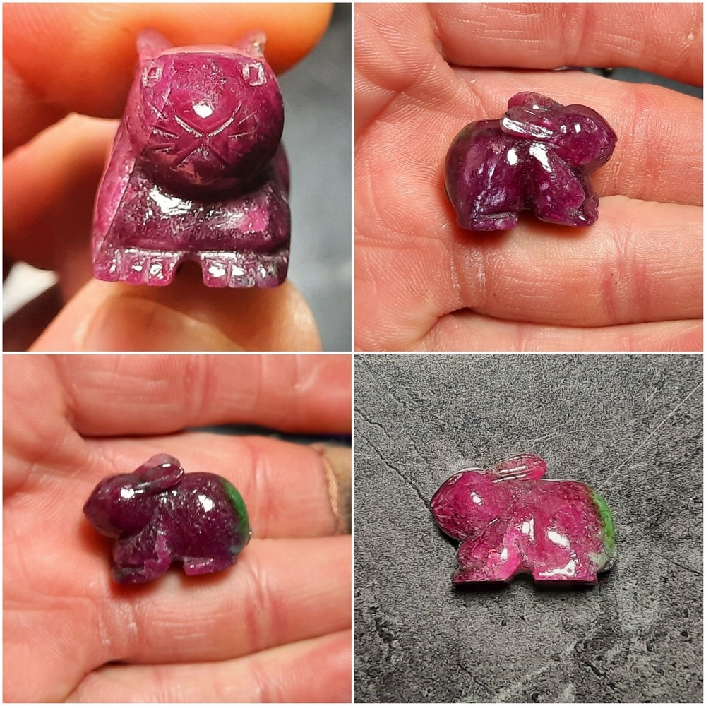🐇🐇 58.40ct Natural Solid Ruby-Zoisite Rabbit Gem Carving/Figurine 🐇🐇