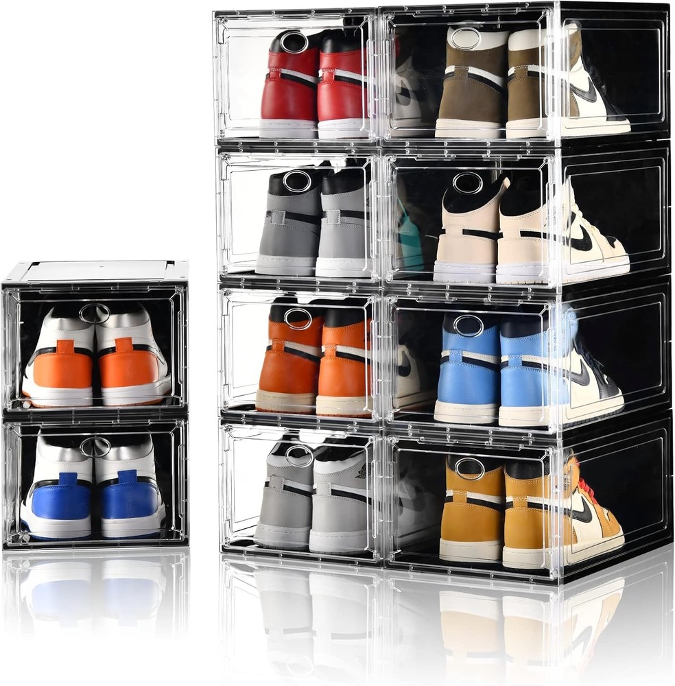 12 Pack Clear Shoe Boxes Stackable,Shoe Storage Boxes Closet,Sturdy Shoe Box