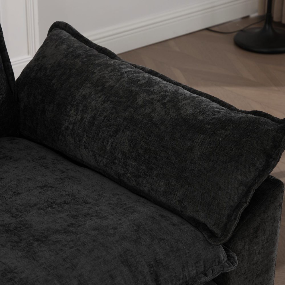 Modern Double Layer Chenille Loveseat w/ Comfortable Cushion Back, Black