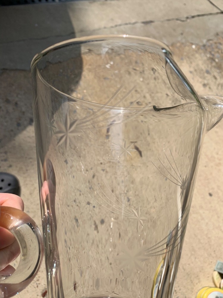 Clear Glass Pitcher With Etched Flowers