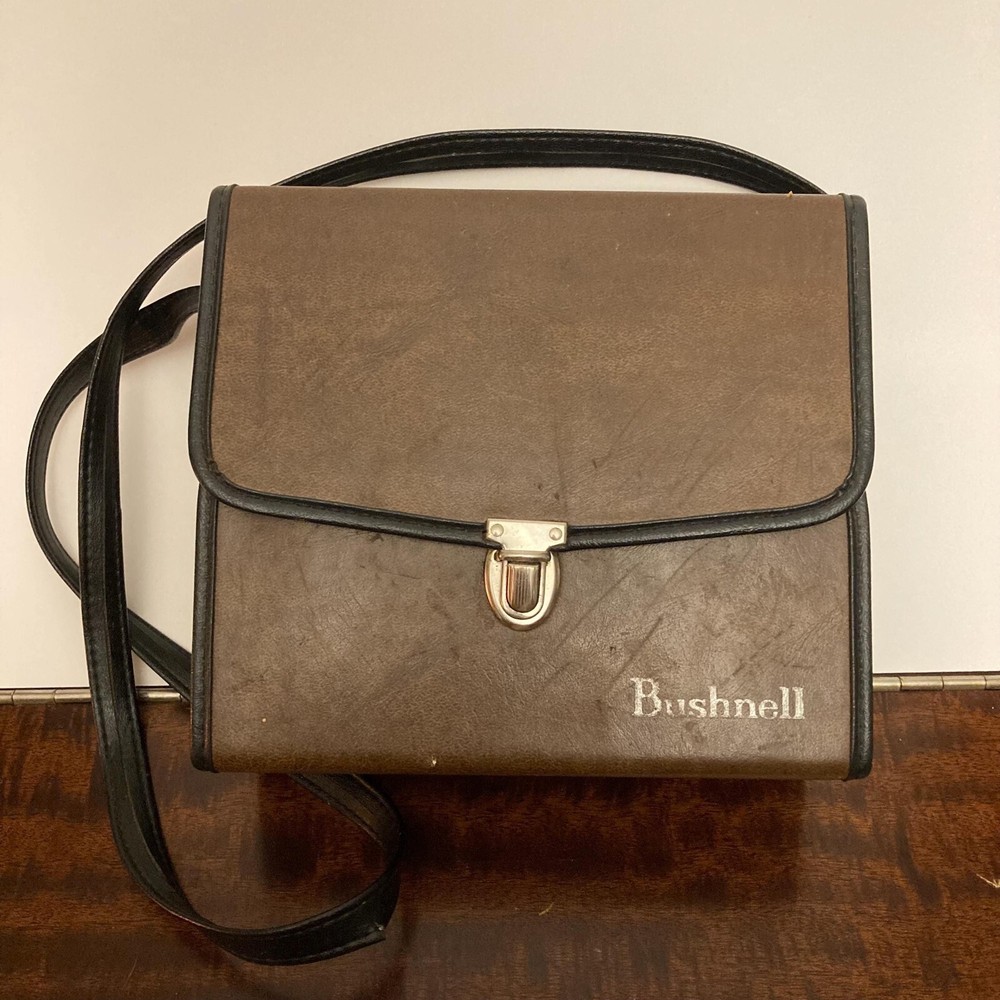 Vintage BUSHNELL Rigid Leather Binoculars Hardcase w/ Push-Button Clasp + Strap