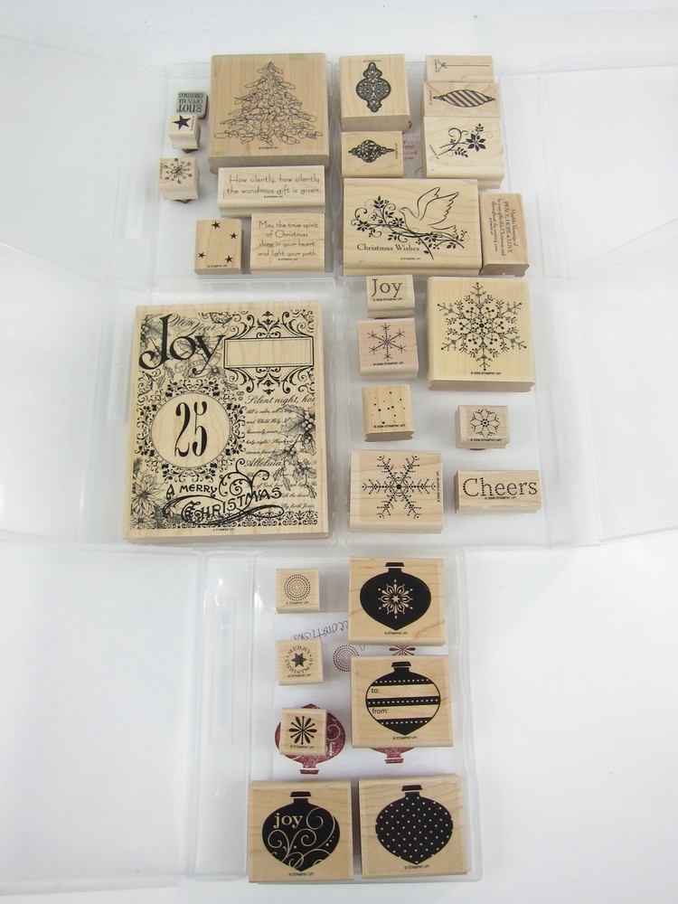 Stamping Up Stamp Set CHRISTMAS COLLAGE BACKGROUND Tree Gift Trimmings Snowflake