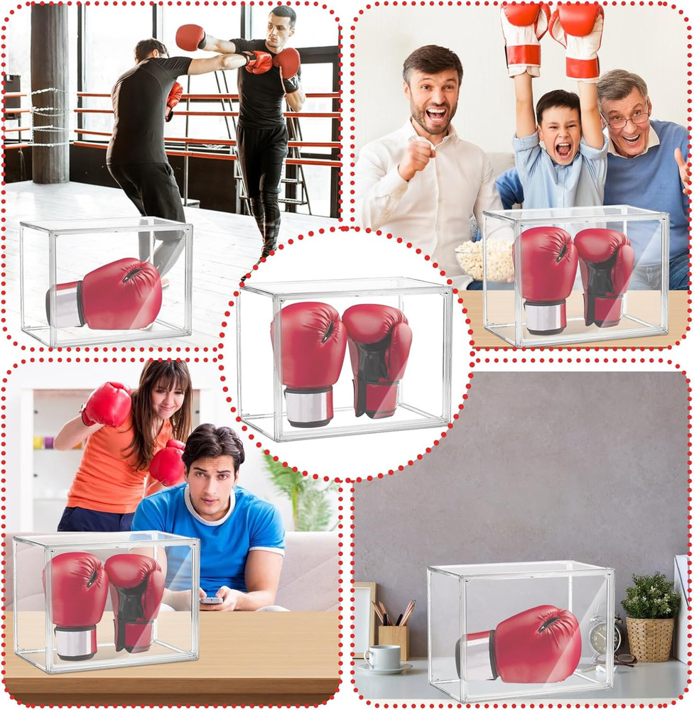 Clear Boxing Glove Display Case - Self-Assembly, UV-Protected With Black Base fo