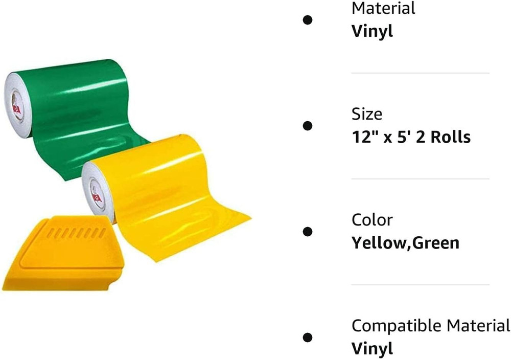 651 Multi-Color Vinyl Starter Kit 12" X 5Ft 2-Roll Bundle Including Hard Yellow