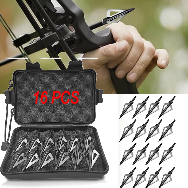 16Pcs 100Grain 3Blade Hunting Archery Broadhead Compound Bow Fixed Arrowhead Tip