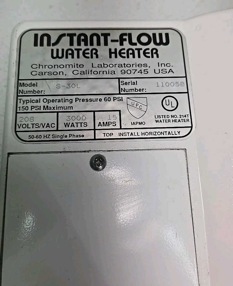 Chronomite S-30L - 208 / Instant-Flow Tankless Water Heater 15 Amps 3000 Watts