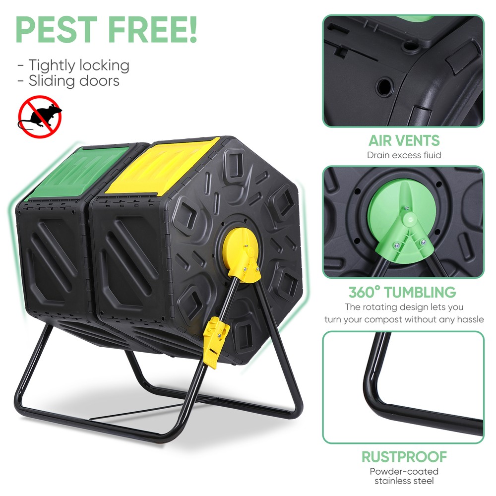 Practical Dual Compost Bin 360 Degrees Rotation Tumbling Fast Operation Compost