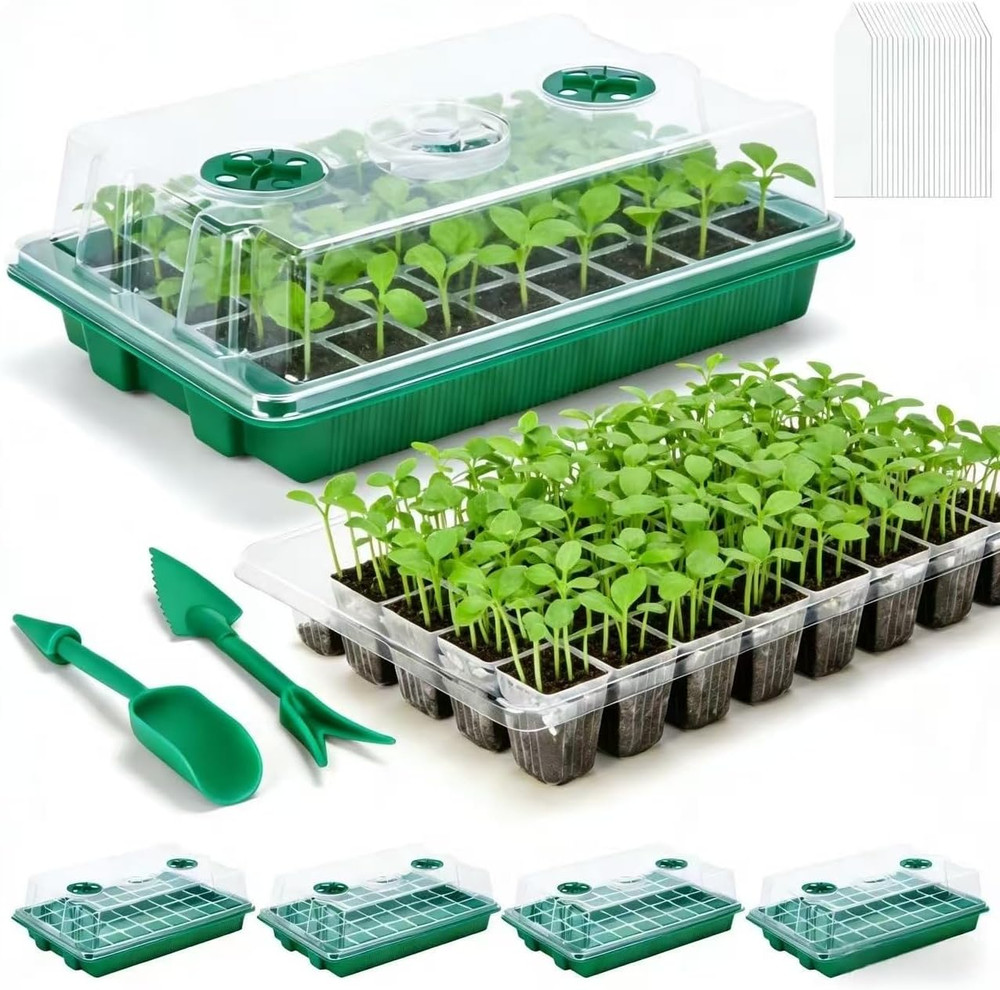 5 Pack Seed Starter Tray Seed Starter Kit (200 Cells Total Tray) with Adjustable