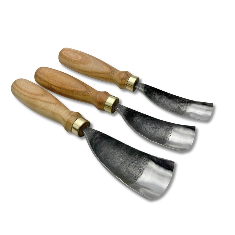 Hand-Forged Bent Gouges – 52100 Steel Blade, Ash Handles, Spoon and Bowl Carving