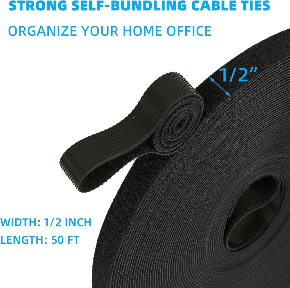 1 in X 60 Ft Hook and Loop Roll | Double-Sided Strips, Self-Gripping Straps