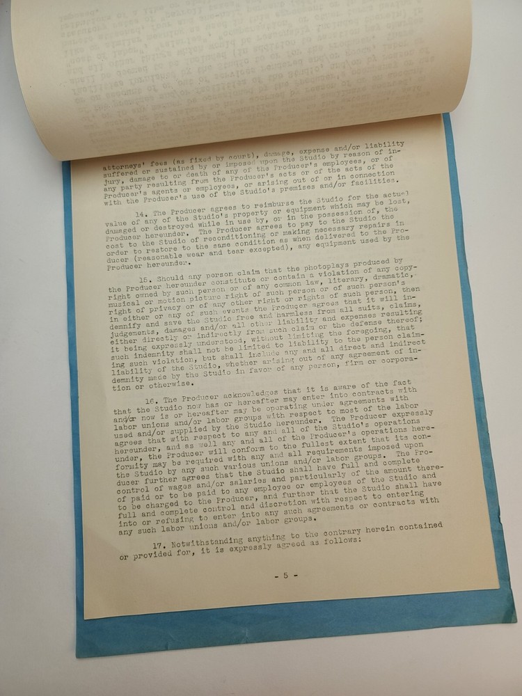 INVITATION PLAYHOUSE / Rene Williams, 1951 signed TV contract document
