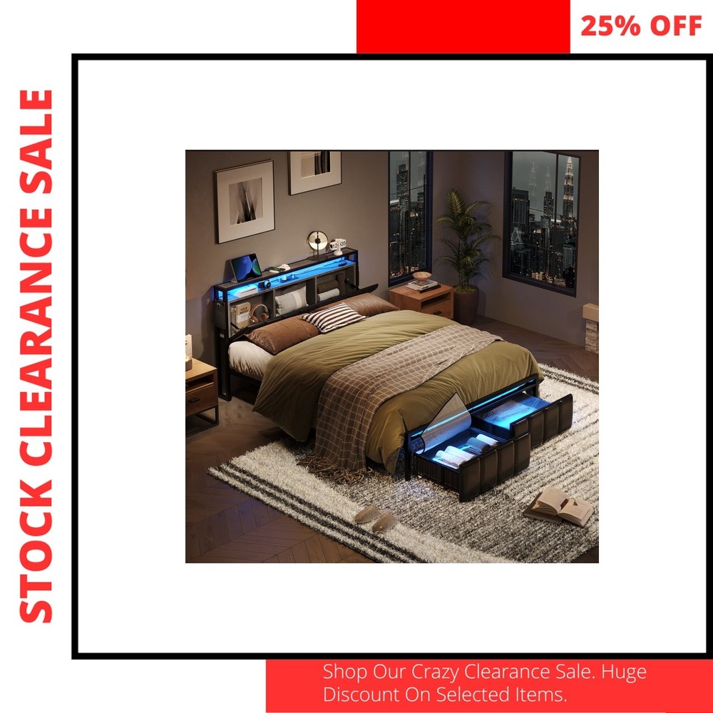 Bestier Queen Platform Bed with PU Leather Headboard