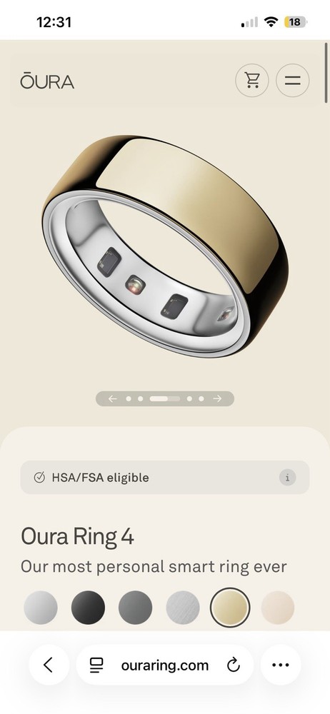 Oura Ring 4 Gold Activity Tracker Smart Ring for Finger Size 9