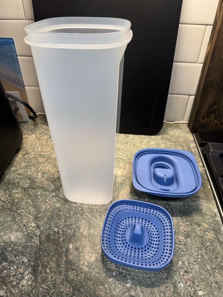*NEW* Tupperware 2 Quart Slim Line Pitcher with Strainer - Blue Seal