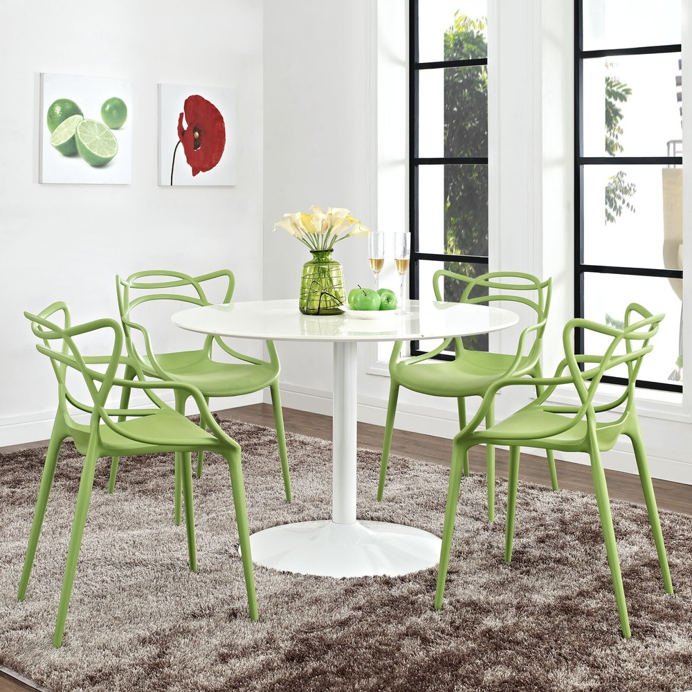 Modway Entangled Modern Molded Plastic Four Dining Armchairs in Green