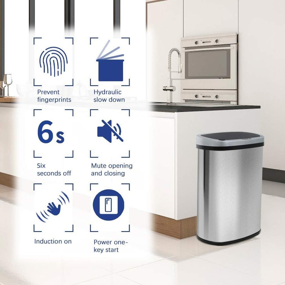 Automatic Touchless Garbage with Lid - Stainless Steel