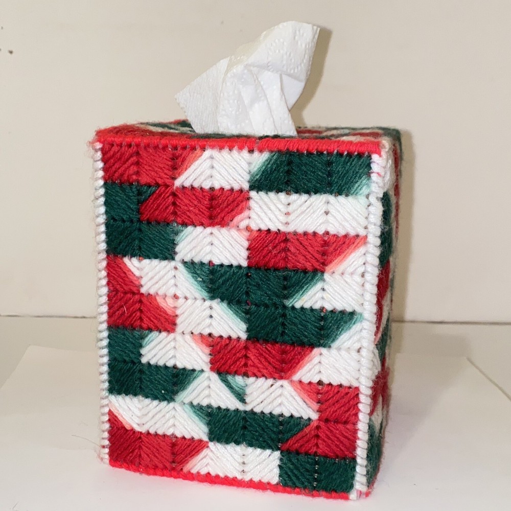 Vintage Decorative Christmas Tissue Box Cover Plastic Canvas Needlework