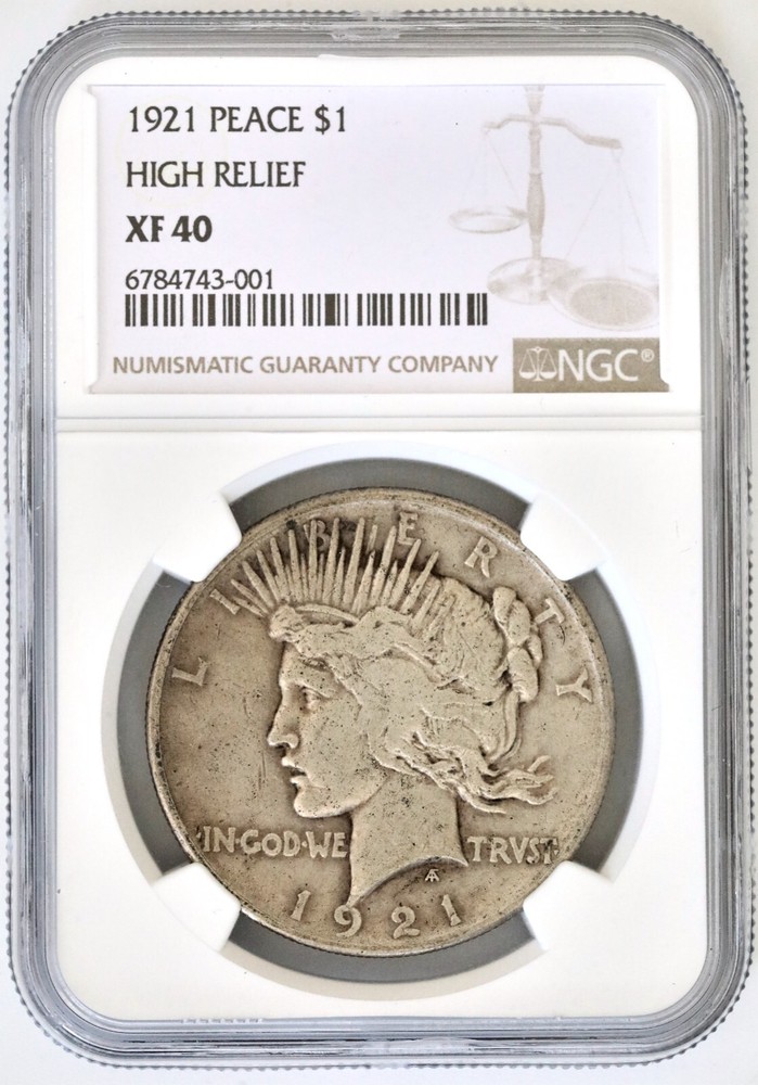 1921 NGC XF40 High Relief Peace Silver Dollar