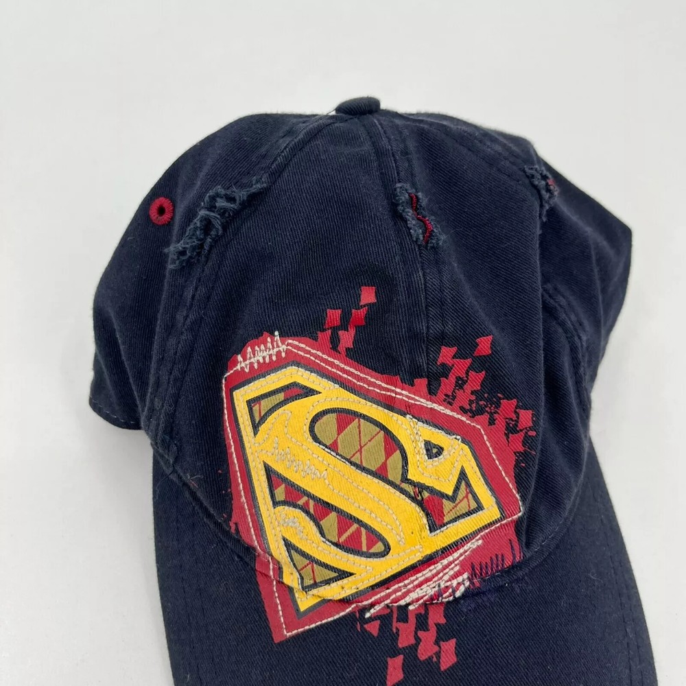 DC Comics Drew Pearson Strapback Hat Youth Size Blue Superman Logo Distressed