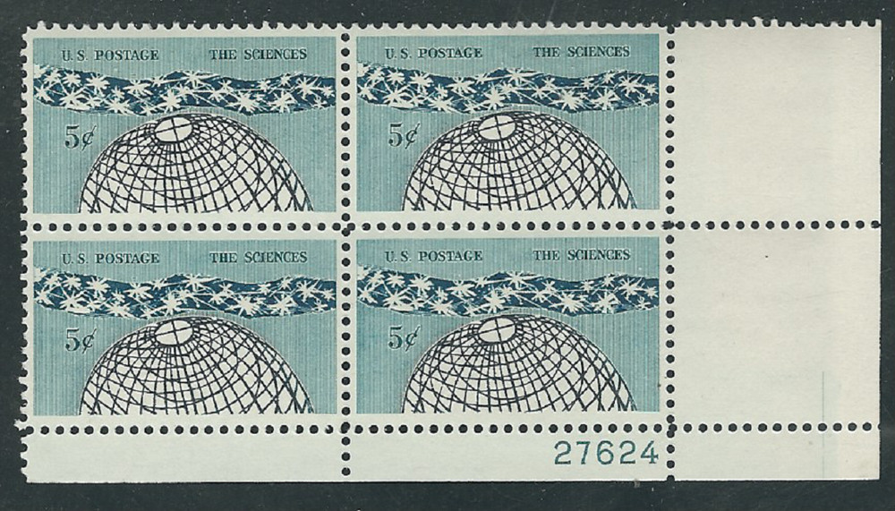 Scott # 1237...5 Cents....The Sciences...2 Plate Blocks