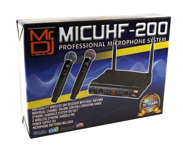 Mr. Dj MIC-UHF200 Professional Wireless Microphone System Kit with 2 Handheld &