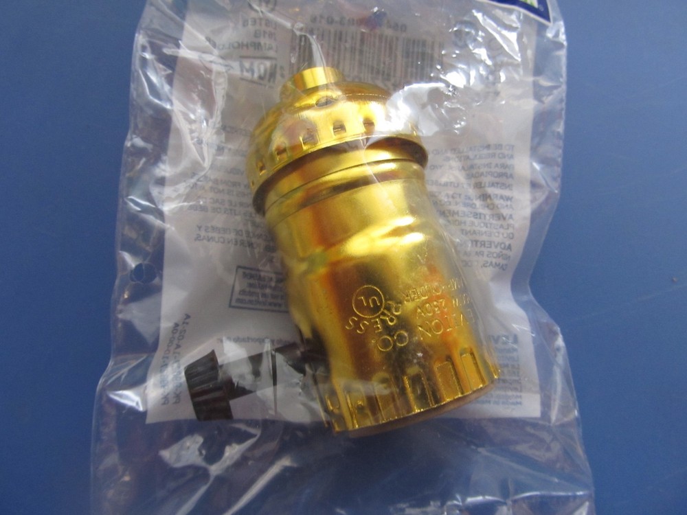 Leviton Turn Knob Lamp Socket #10083-016 Polished Gilt Medium Base NEW