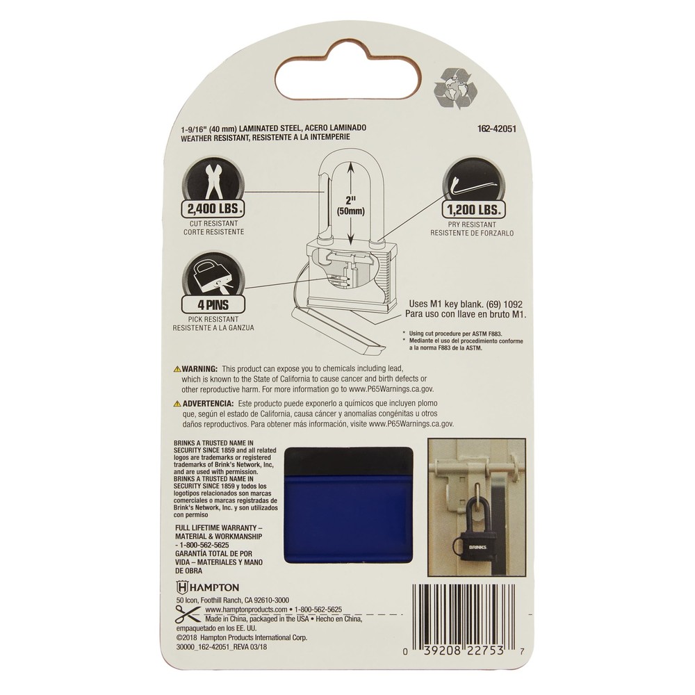 Brink's Weather Resistant 40mm Laminated Steel Padlock