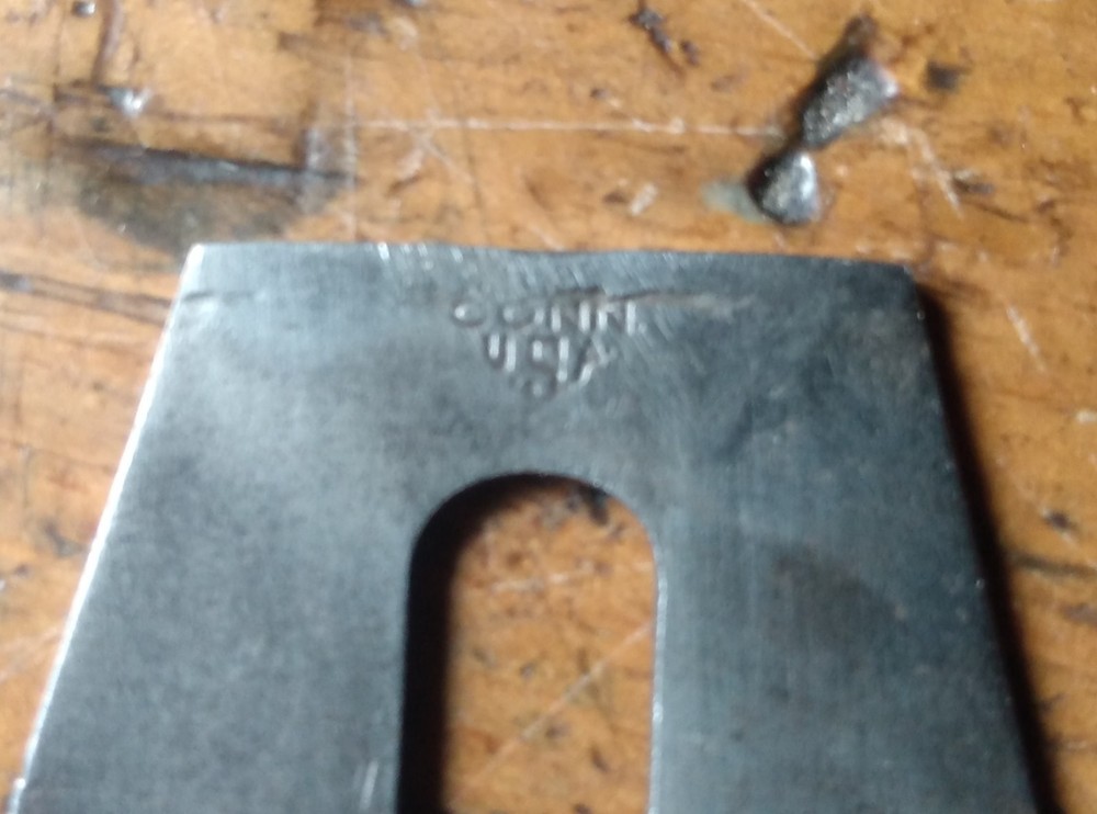 STANLEY 2" V-LOG0 (distressed) PLANE BLADE. READ FULL DESCRIPTION.