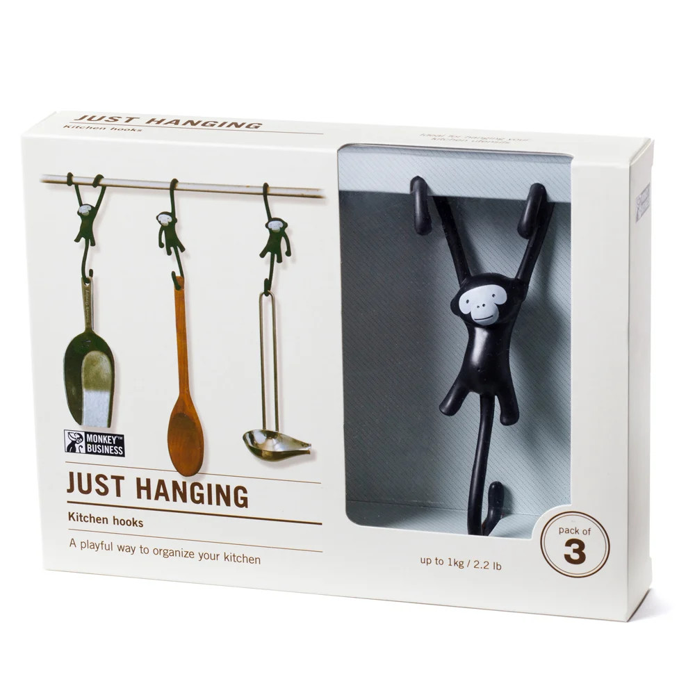 Monkey Business Just Hanging Monkey Kitchen Hooks Black