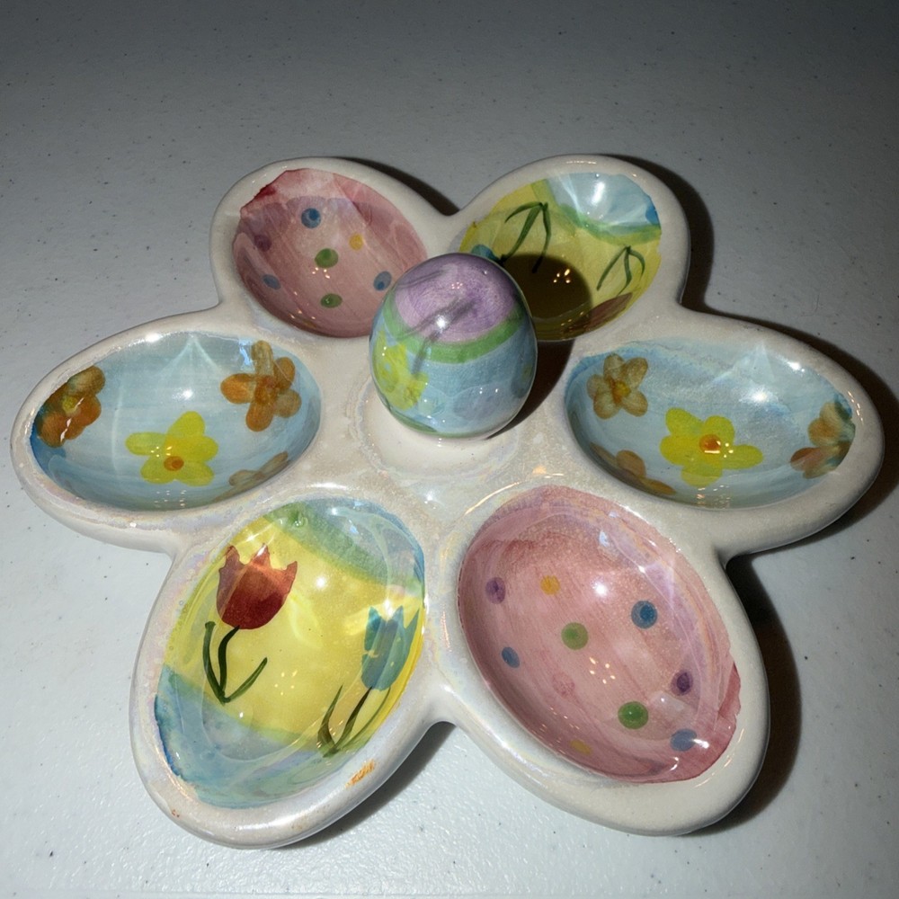 Easter Egg Platter Candy Colored Egg Dish Holds 6  Blue Multicolored