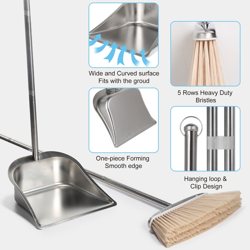 VOOWO Broom and Dustpan Set, Silver Set