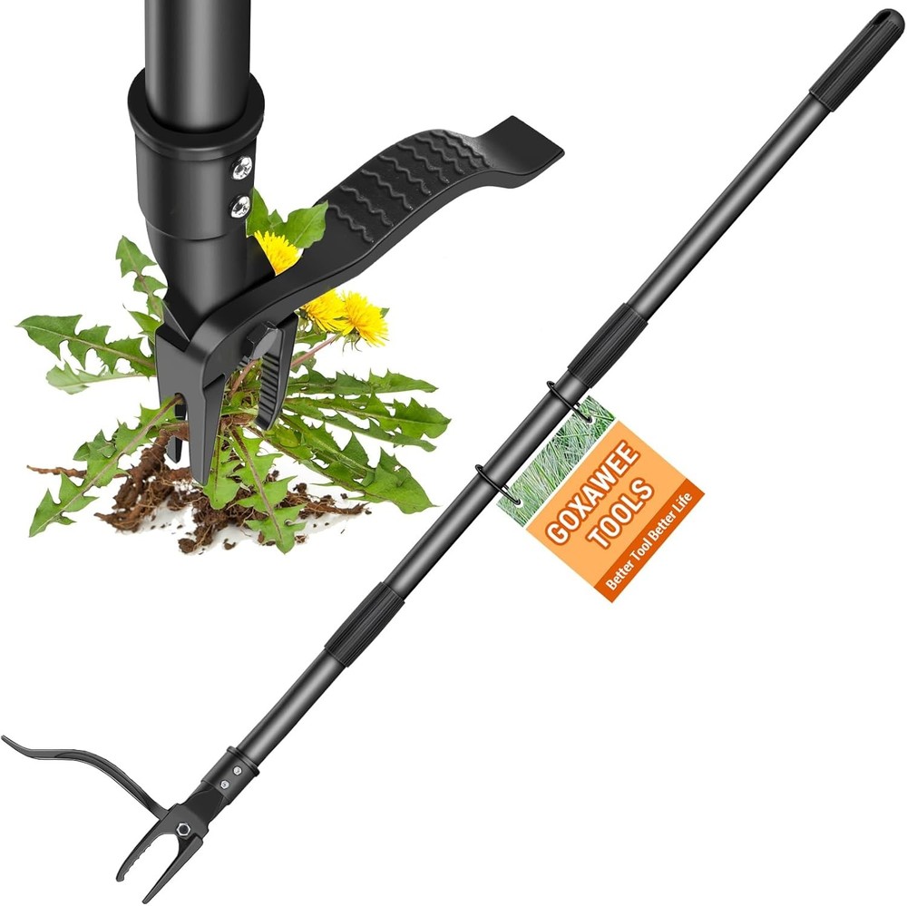 GOXAWEE Weed Puller Tool, 4-Claw Stand Up Weeder with Adjustable 46” Handle