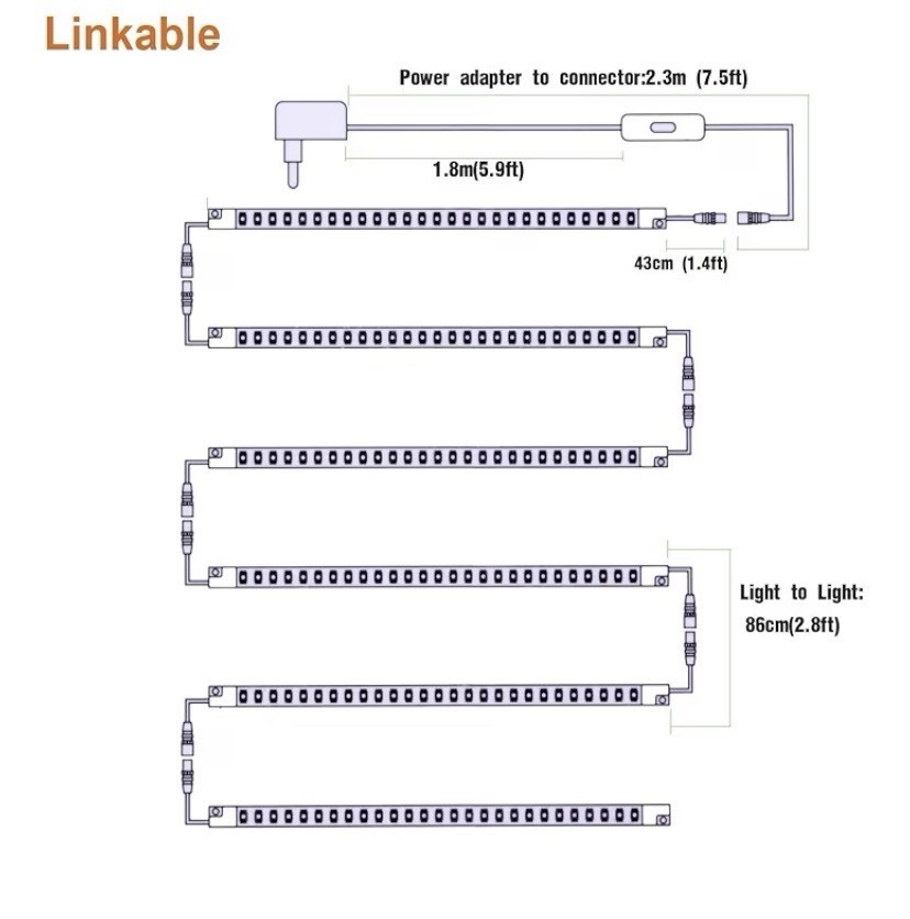 Led Light Strips Kit, (6) 12’’ Linkable Lights Rocker Switch 6000K Cool White