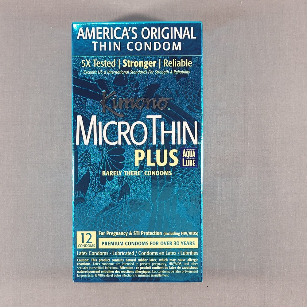 Kimono MicroThin Plus Barely There Condoms Aqua Lube 12 Count - 2 Boxes