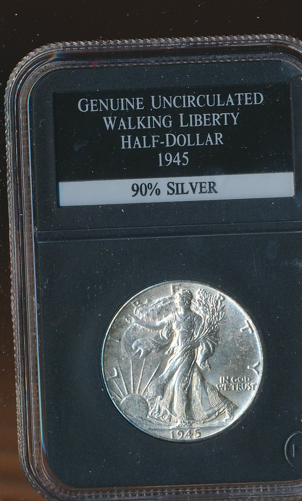 LIBERTY HALF 1945-P - IN NICE HOLDER - SILVER